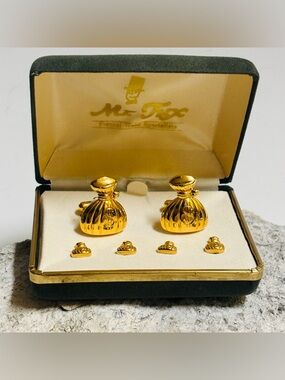 Mr. Tux Tuxedo Money Bag 💰 Gold Plated Vintage Cufflinks and Shirt Studs Set